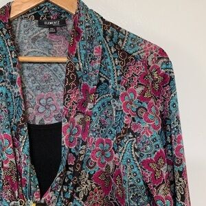 Elementz Magenta Teal Floral Paisley Print Dressy Top Size PXL